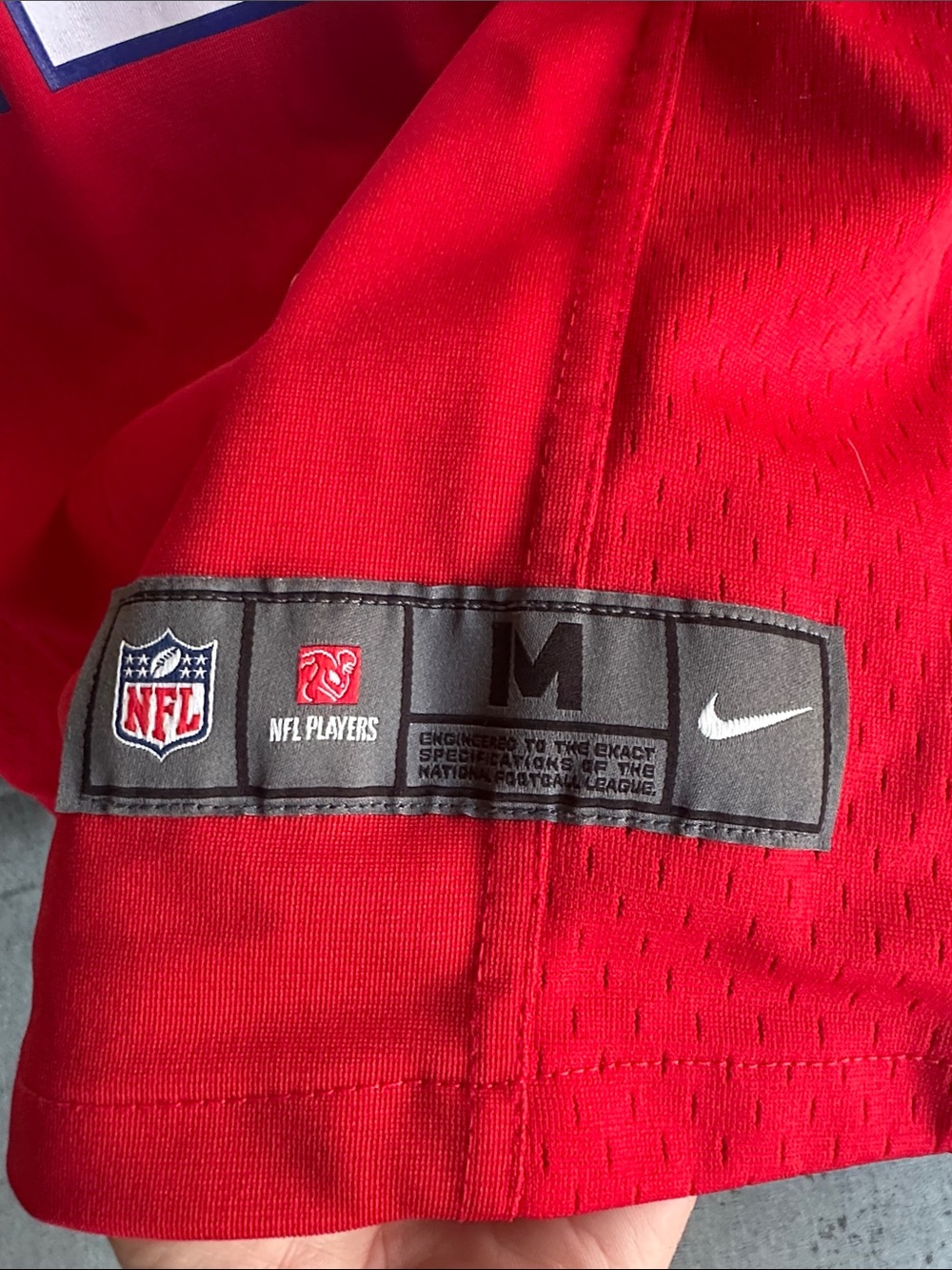 Nike Brady Kids Red Football Jersey with White #12 and Blue Trim - Picture 2 of 5